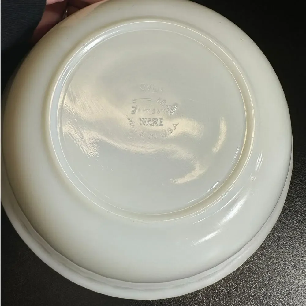 Vintage Fire King Oven Ware Gold Trimmed Milk Glass Swirl 8